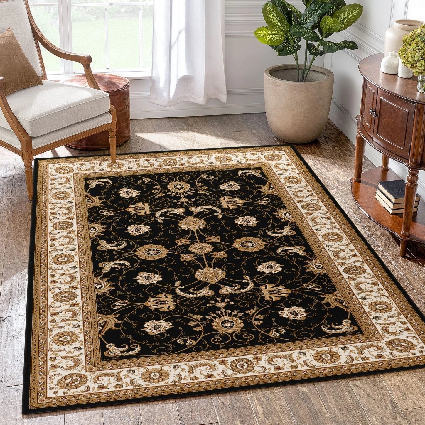 Manchester Herati Floral Area Rug - Black - 5'3" x 7'3" - room scene