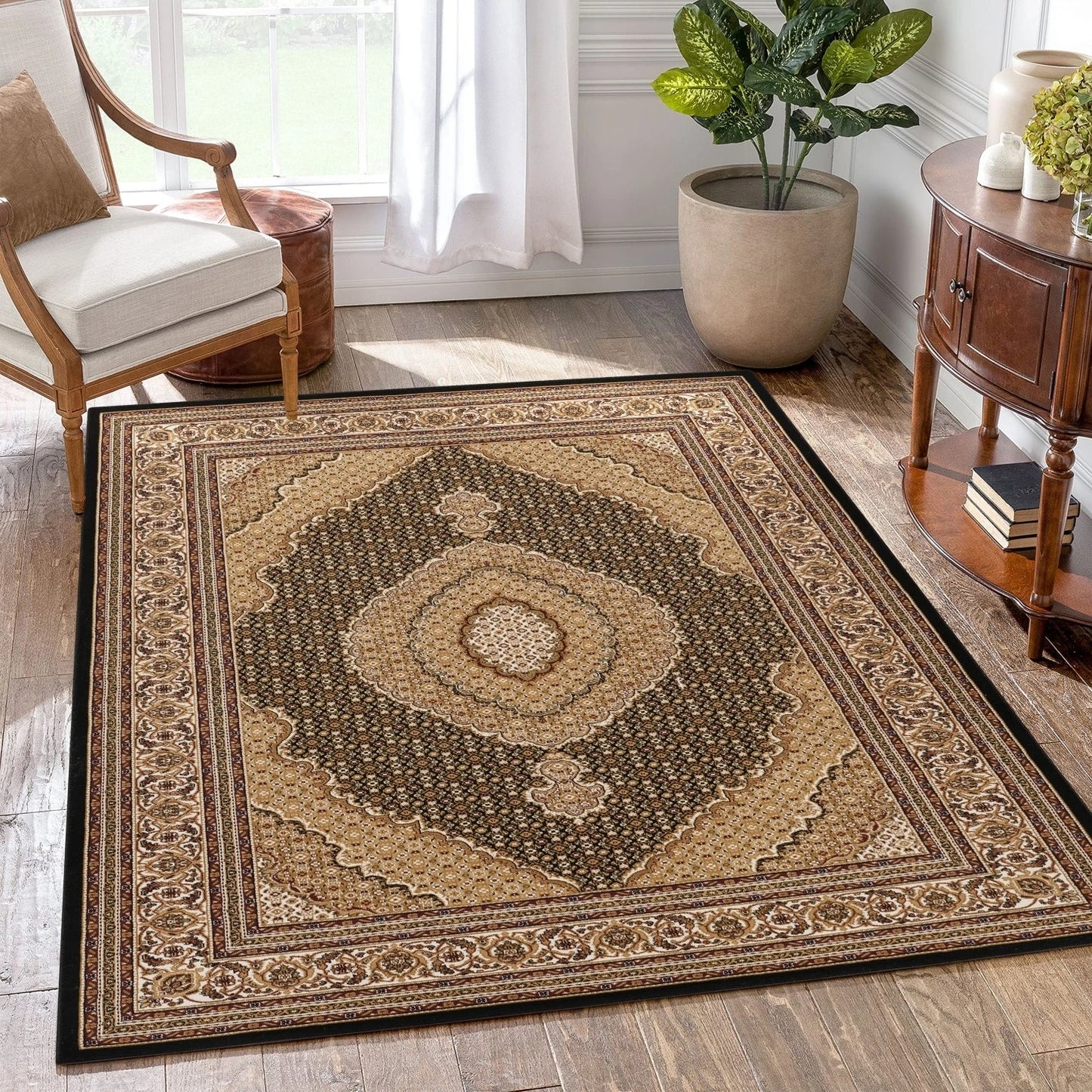 Manchester Diamond Medallion Area Rug - Black - 5'3" x 7'3" - room scene