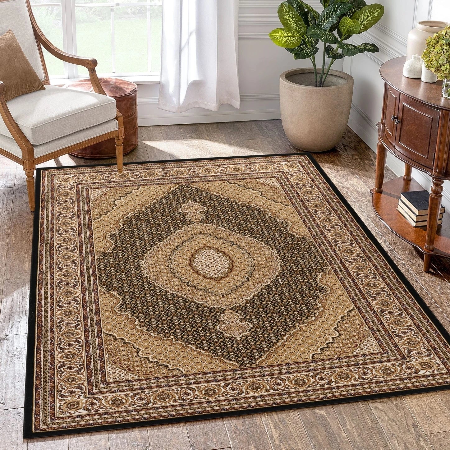 Manchester Diamond Medallion Area Rug - Black - 5'3" x 7'3" - room scene