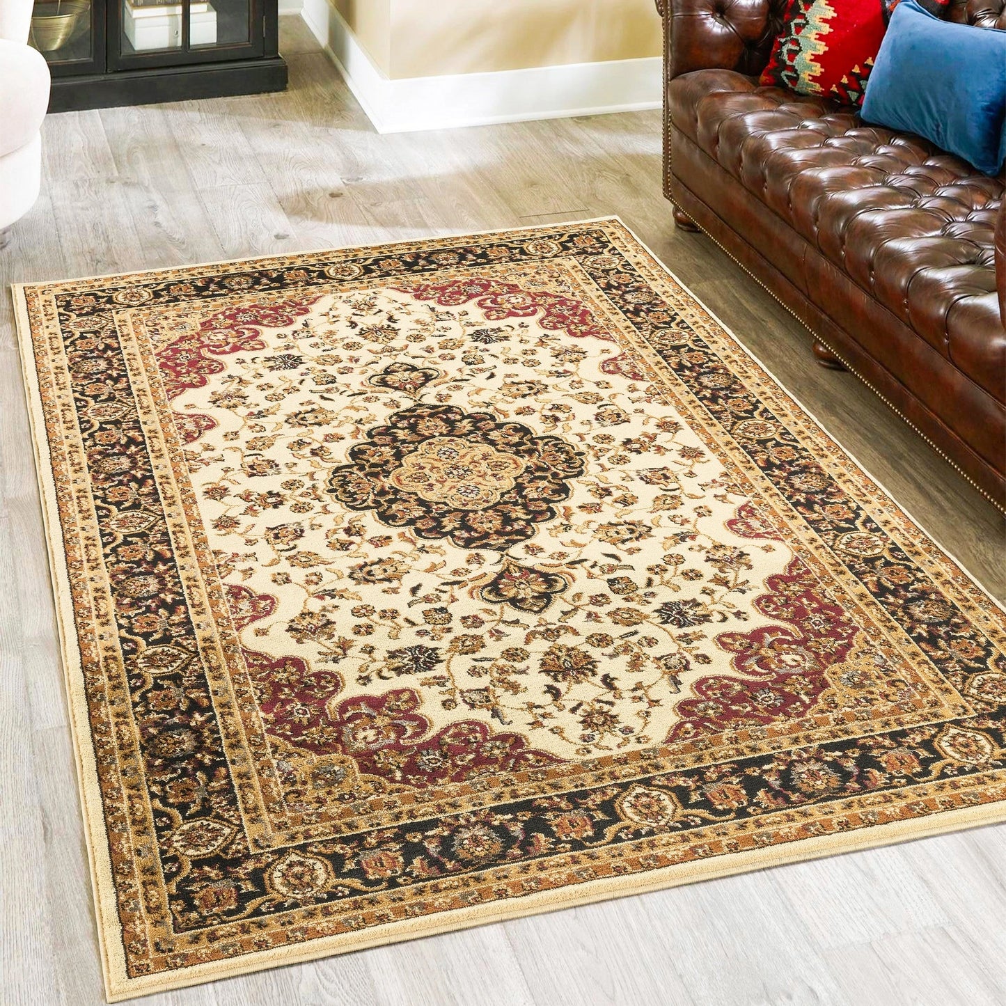 Classic Ornate Center Medallion Area Rug - Cream - 7'10" x 10'3" - room scene