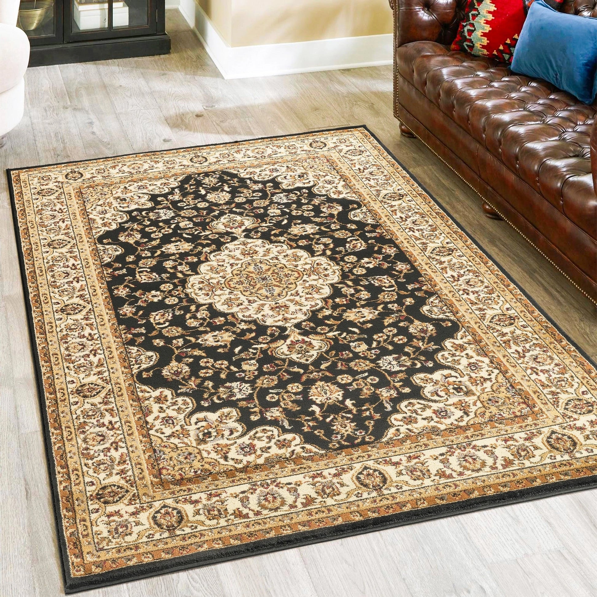 Classic Floral Medallion Area Rug - Black - 5'3" x 7'3" - room scene