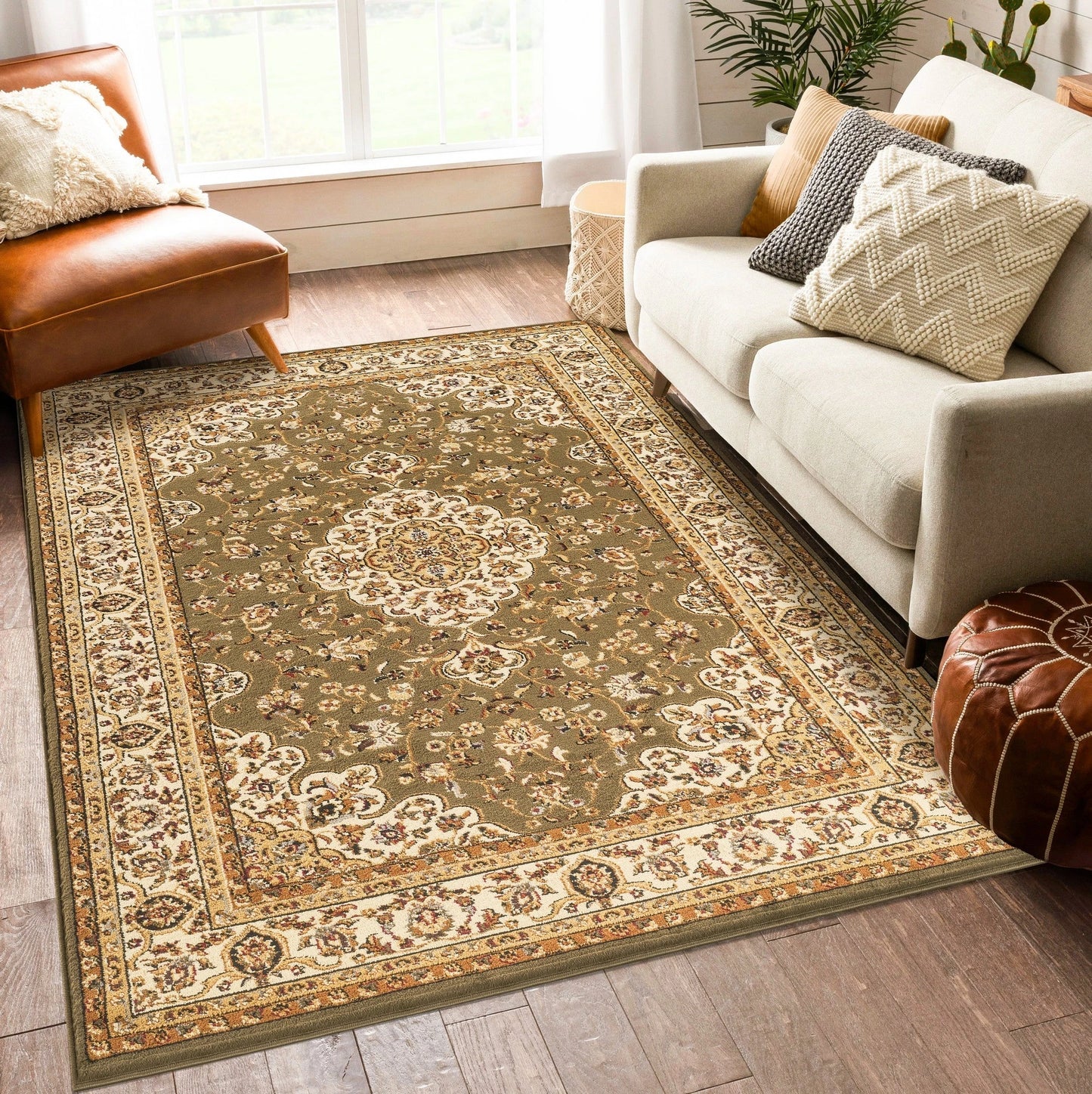 Classic Floral Medallion Area Rug - Green - 5'3" x 7'3" - room scene