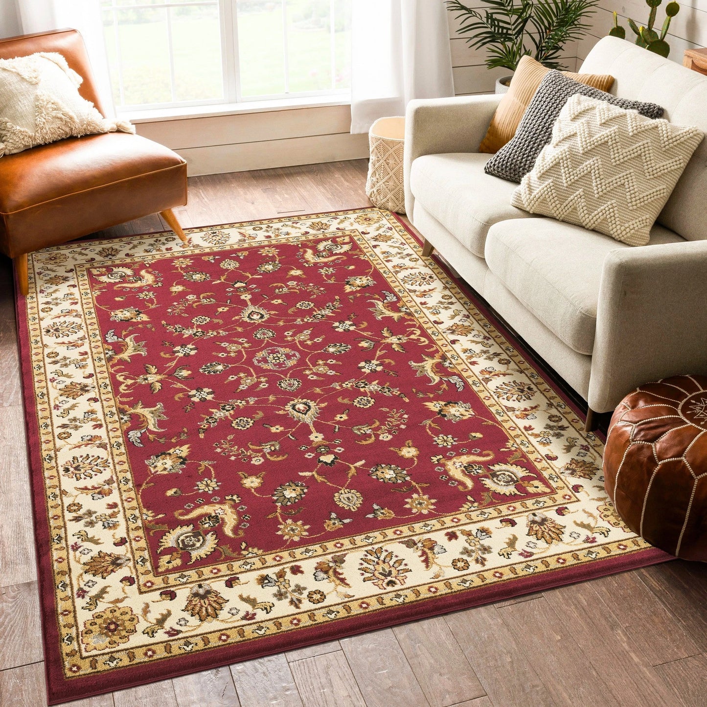 Classic Botanical Border Area Rug - Red - 5'3" x 7'3" - room scene