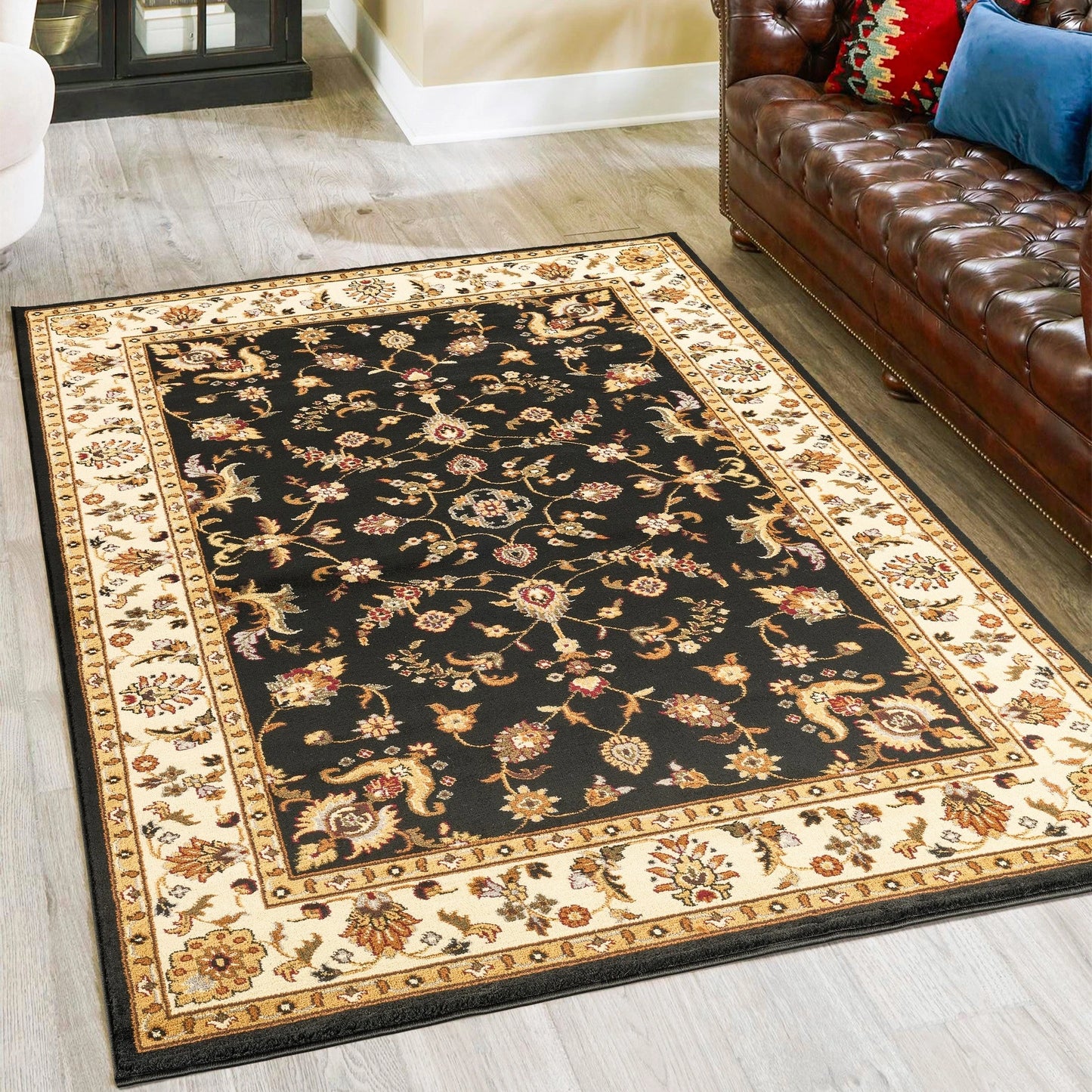 Classic Botanical Border Area Rug - Black - 5'3" x 7'3" - room scene