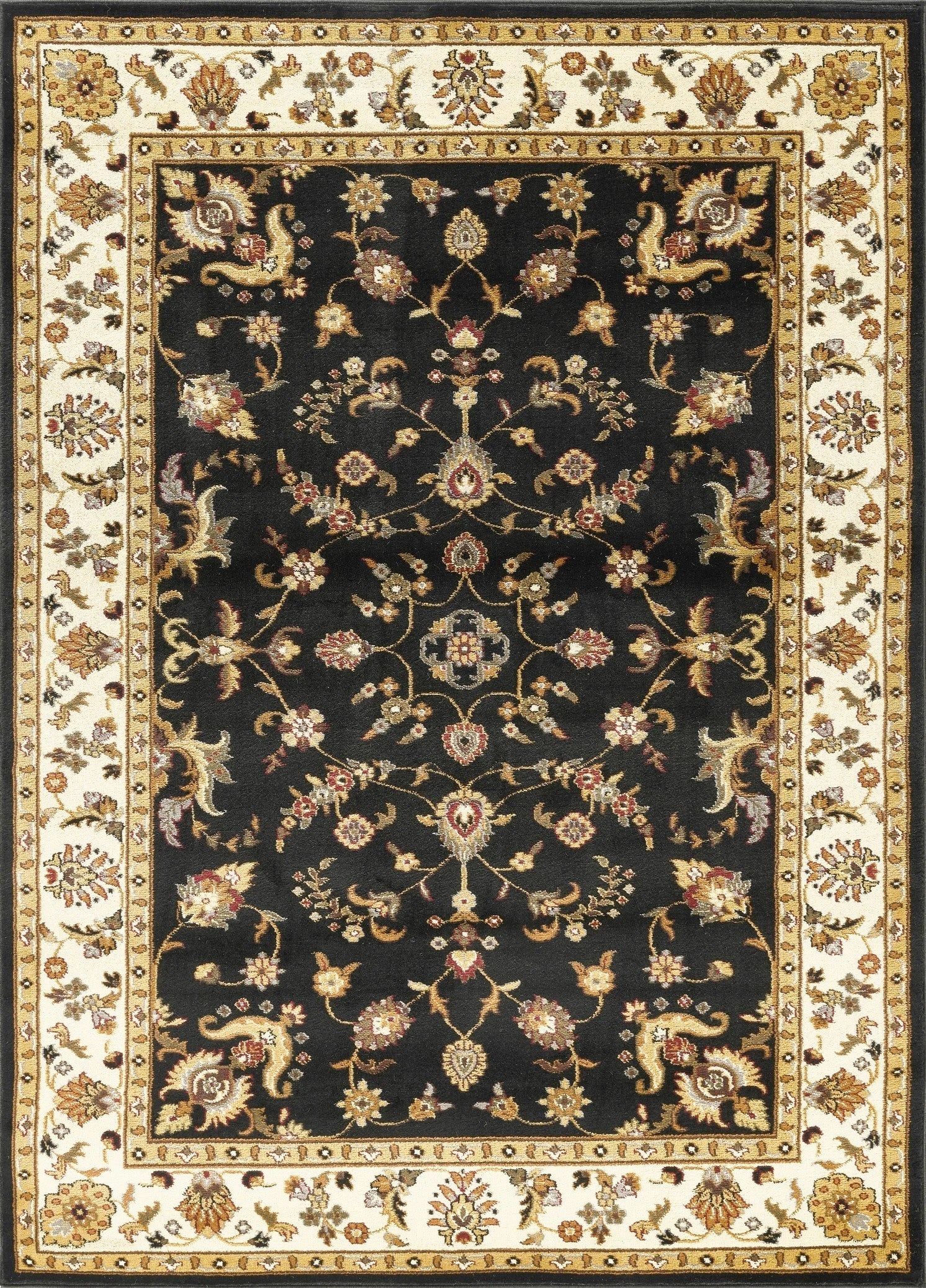 Classic Botanical Border Area Rug - Black - 5'3" x 7'3" - product detail
