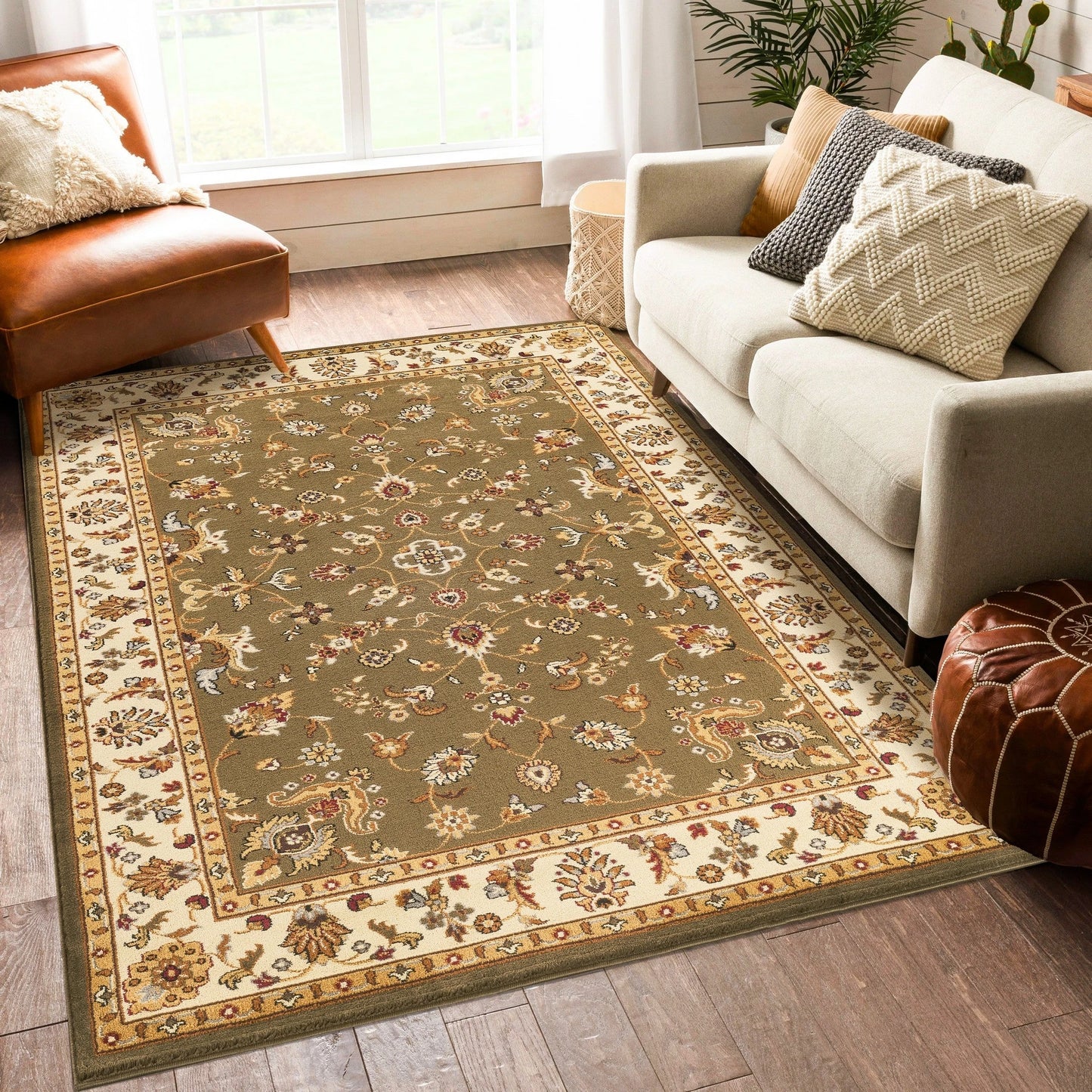 Classic Botanical Border Area Rug - Green - 5'3" x 7'3" - room scene
