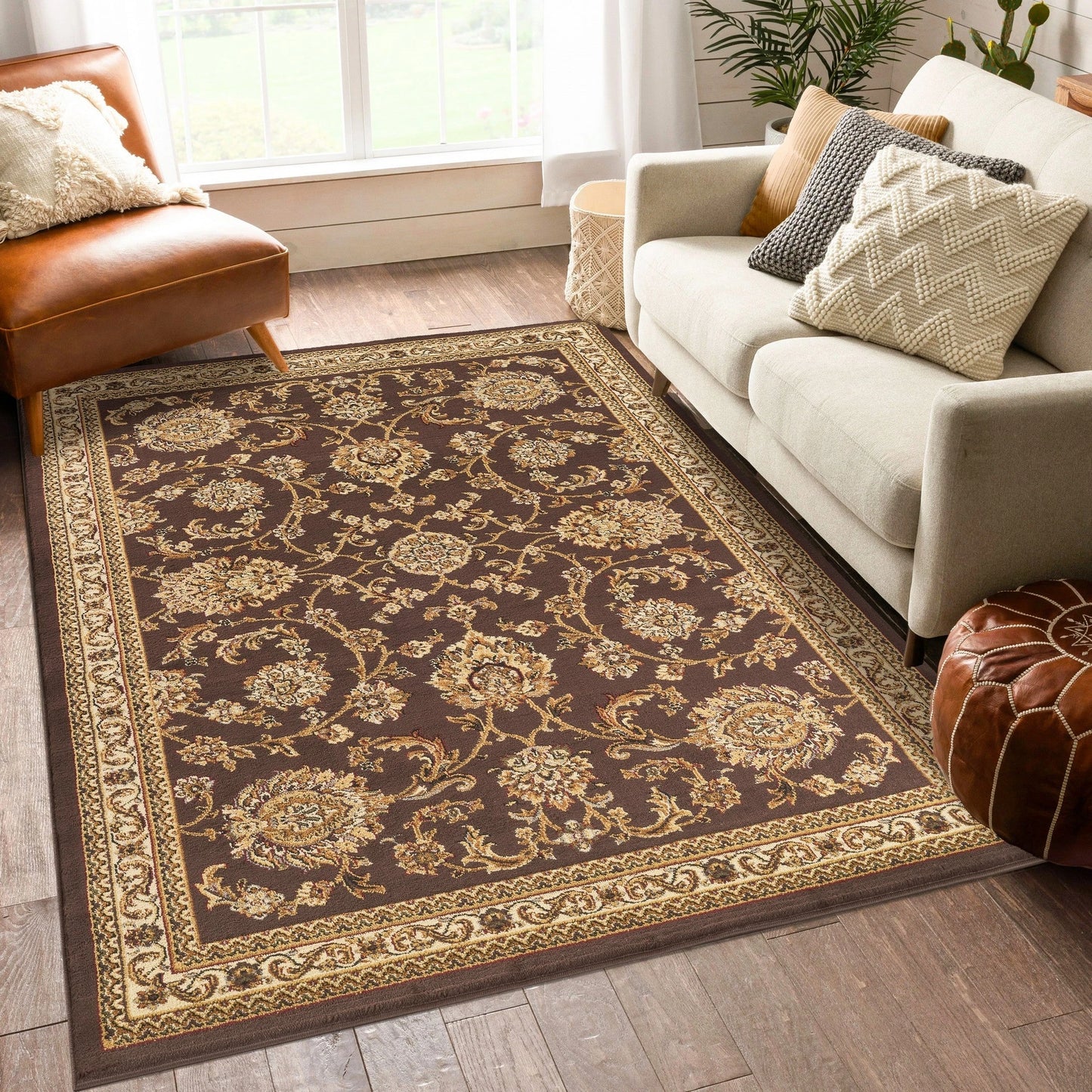 Classic Trellis Floral Area Rug - Brown - 5'3" x 7'3" - room scene