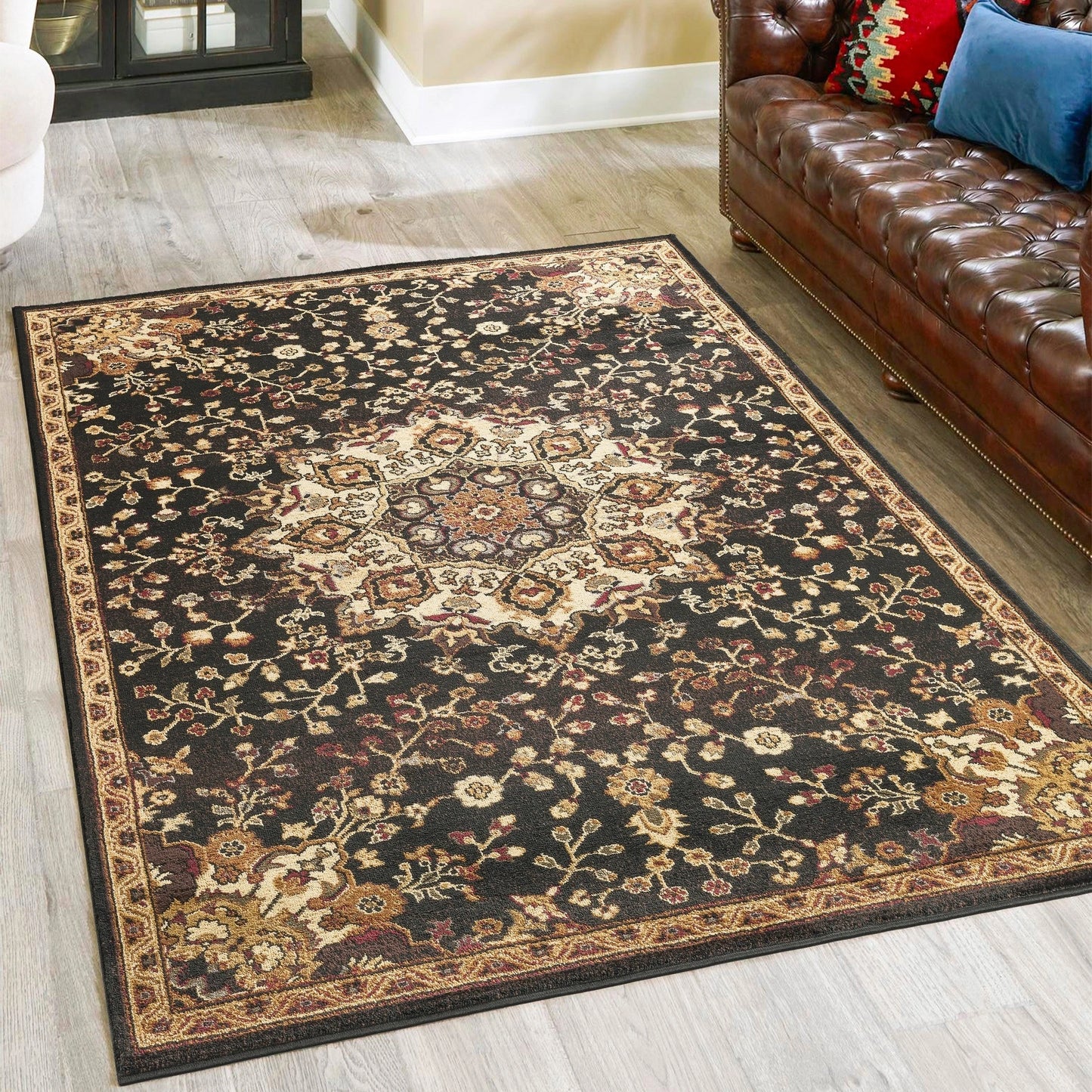 Classic Floral Star Medallion Area Rug - Black - 5'3" x 7'3" - room scene