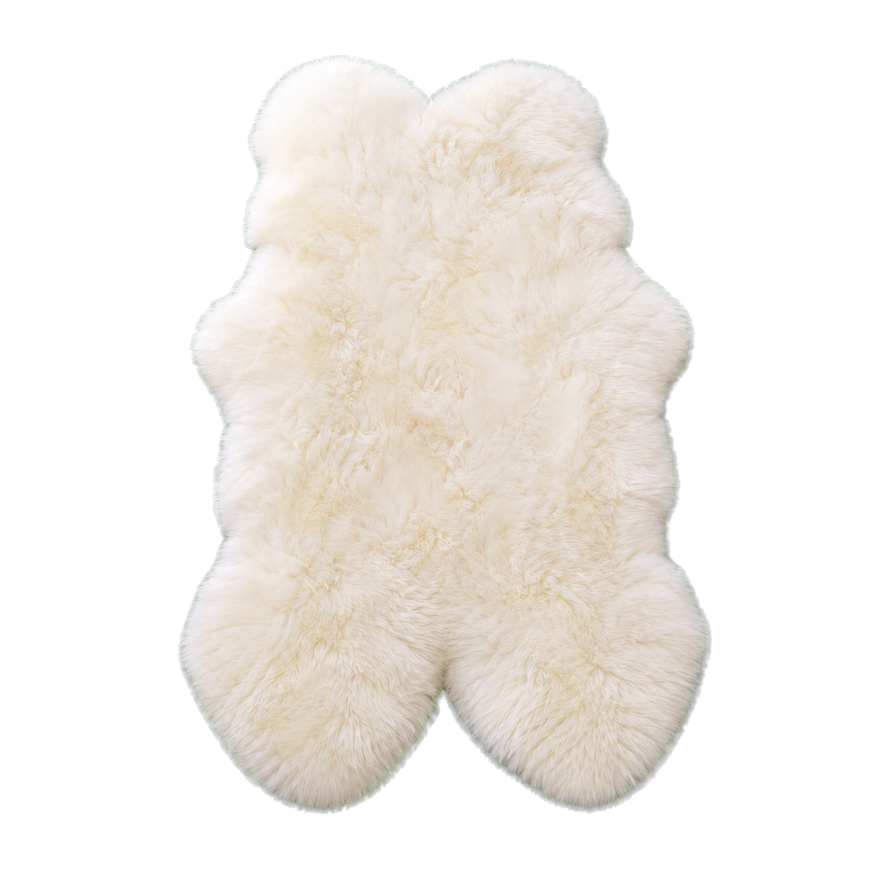 Ivory White genuine Australian long-wool multi-pelt sheepskin area rug on transparent background