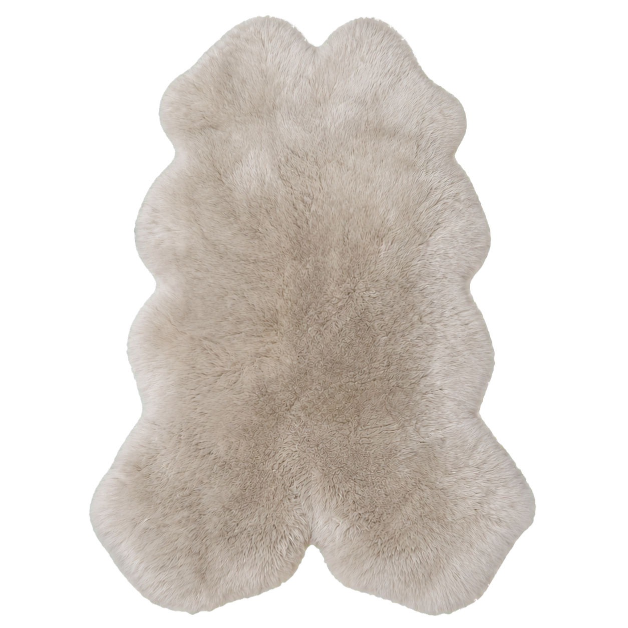 Mushroom Taupe genuine Australian long-wool multi-pelt sheepskin area rug on transparent background