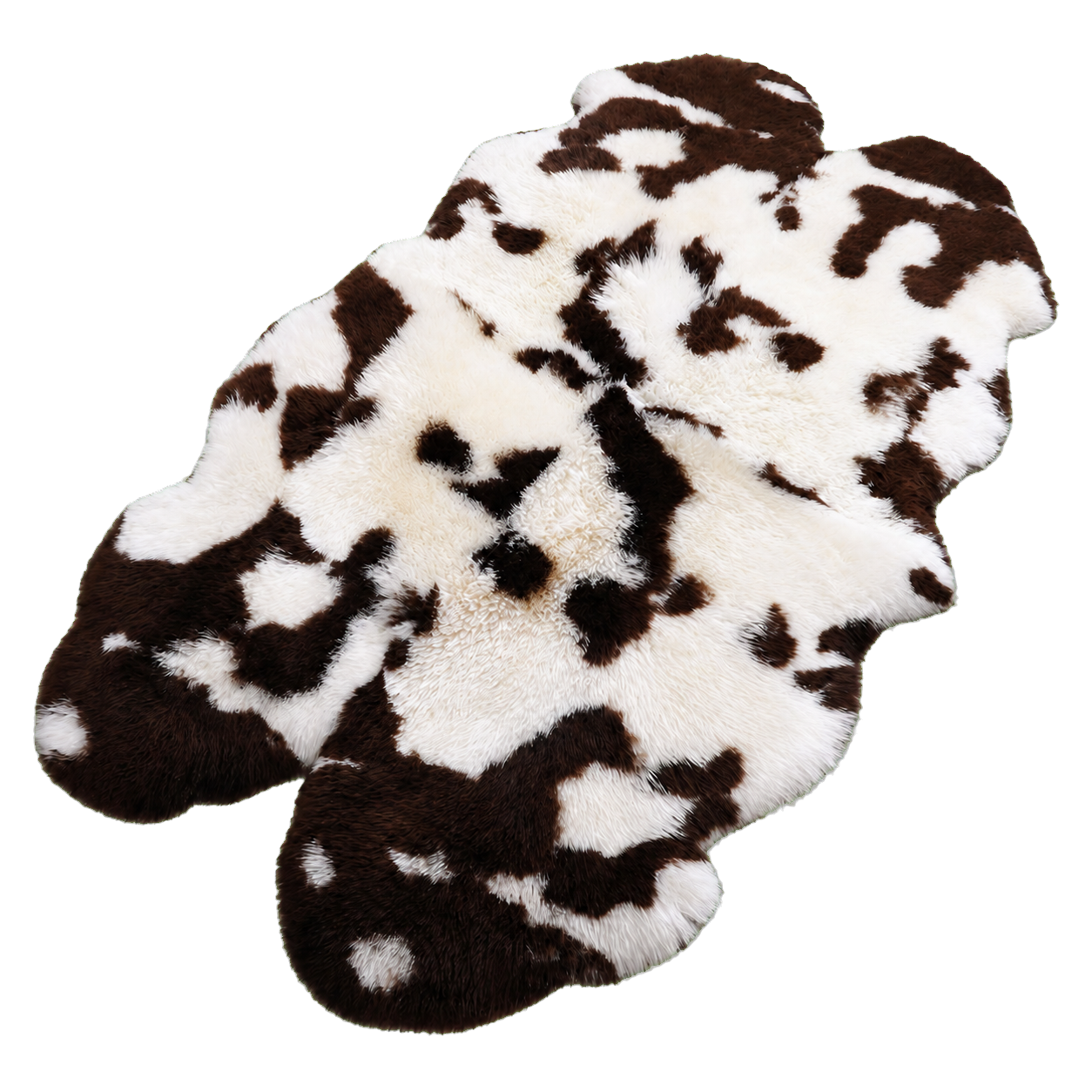 Natural Brown & Ivory genuine Australian long-wool multi-pelt sheepskin area rug on transparent background