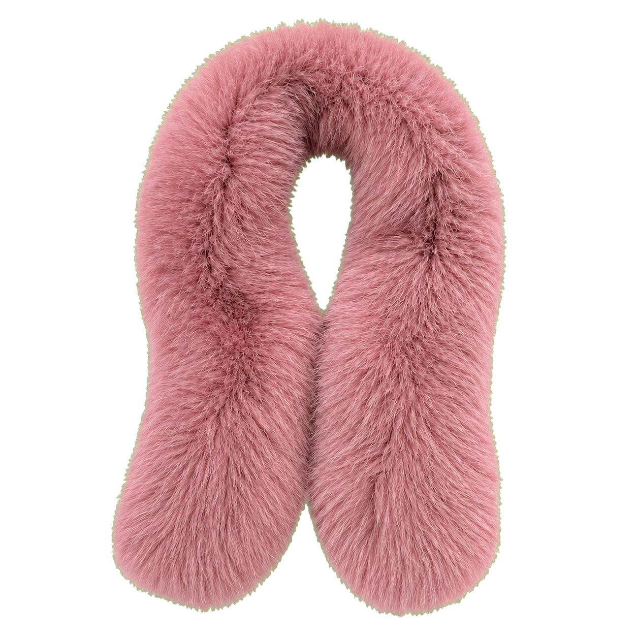 Dusty Rose double-sided genuine fox fur pull-through scarf on transparent background