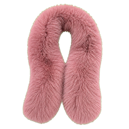 Dusty Rose double-sided genuine fox fur pull-through scarf on transparent background