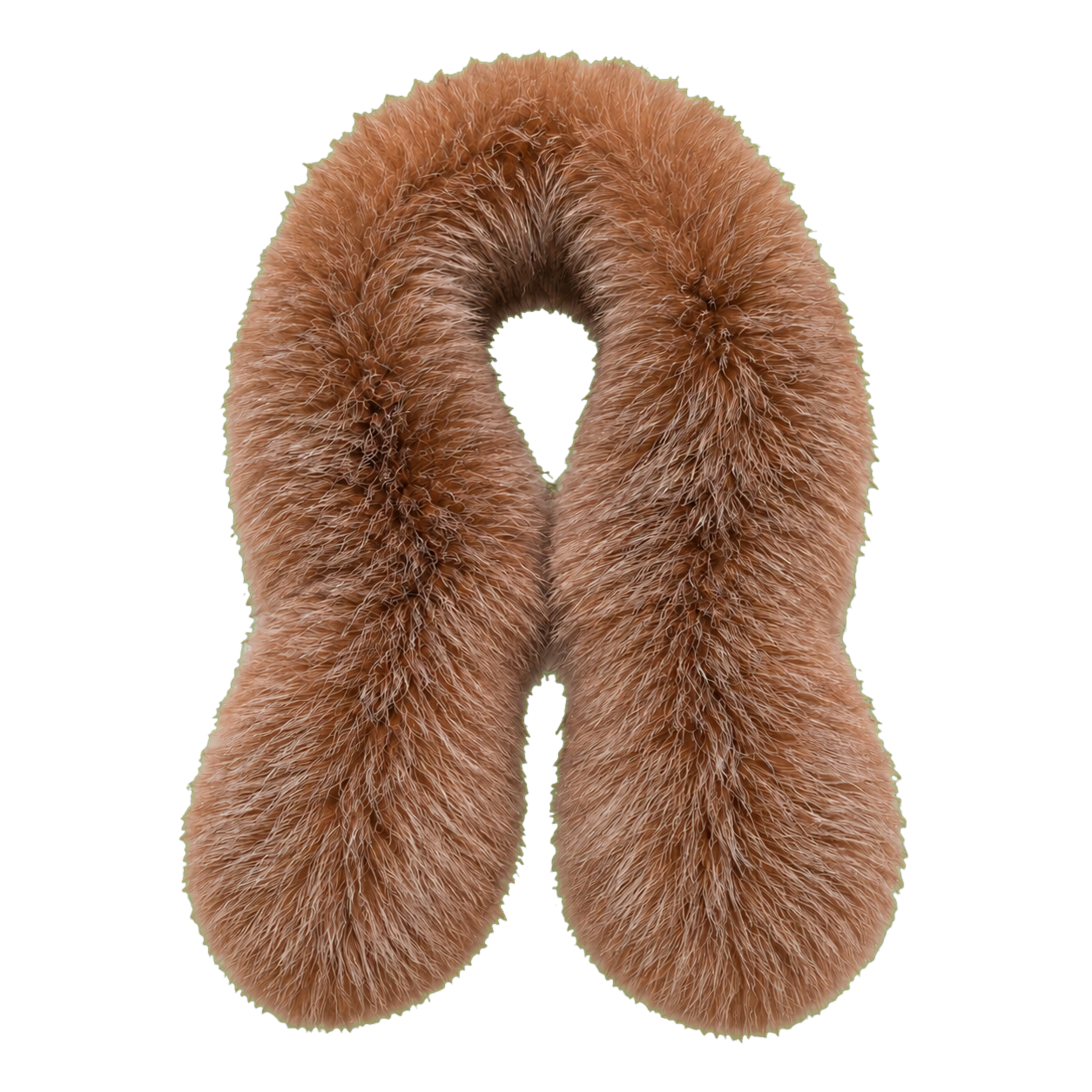 Golden Camel double-sided genuine fox fur pull-through scarf on transparent background