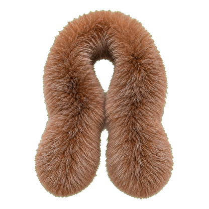 Golden Camel double-sided genuine fox fur pull-through scarf on transparent background