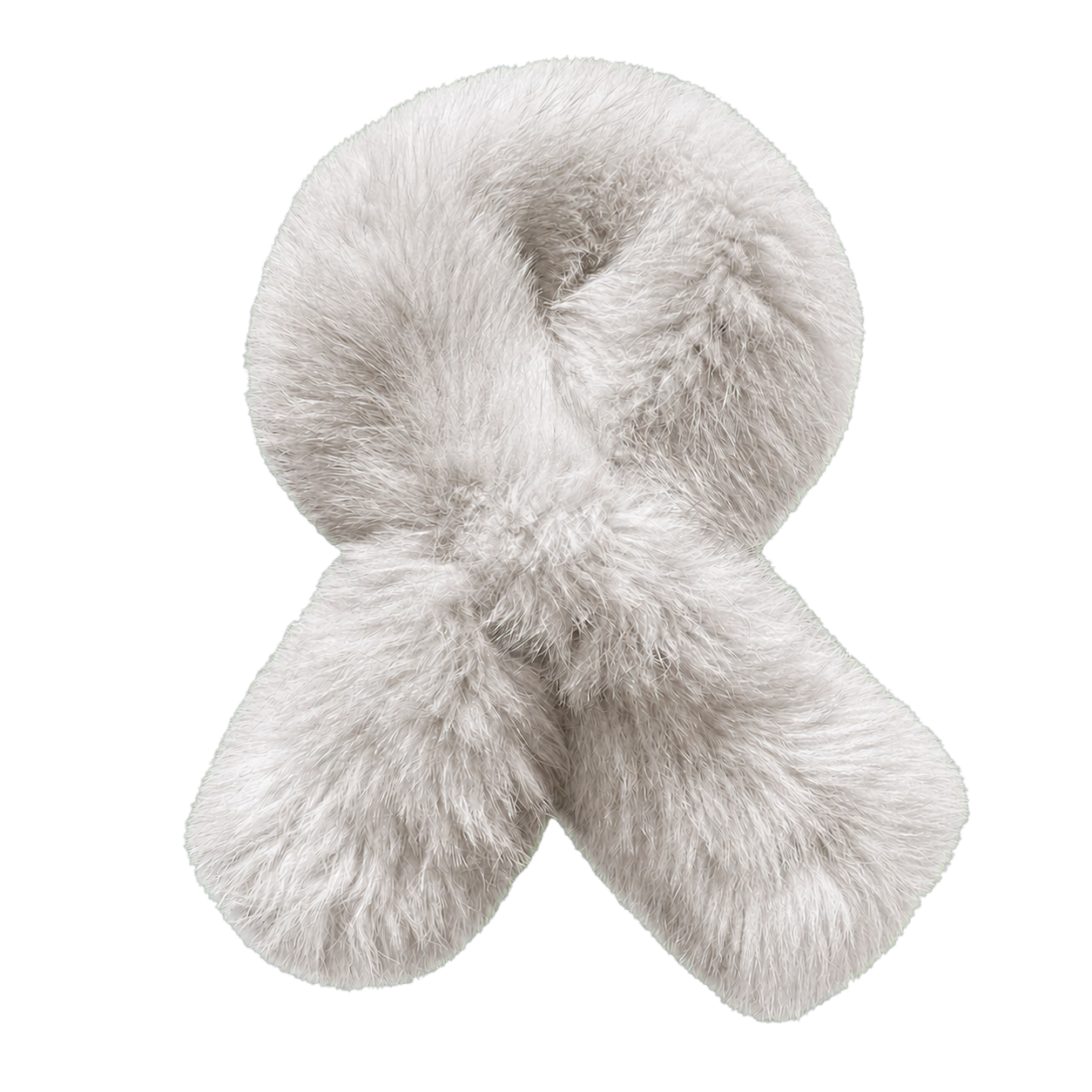 Ivory White double-sided genuine fox fur pull-through scarf on transparent background