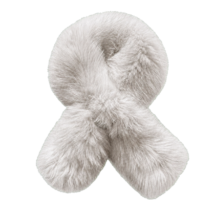 Ivory White double-sided genuine fox fur pull-through scarf on transparent background