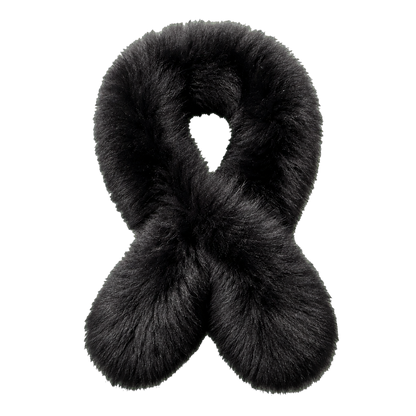 Natural Black double-sided genuine fox fur pull-through scarf on transparent background