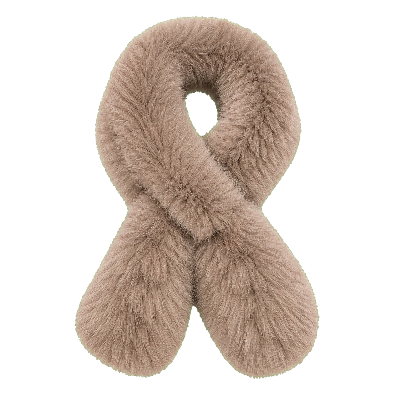 Taupe Brown double-sided genuine fox fur pull-through scarf on transparent background