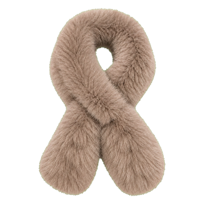 Taupe Brown double-sided genuine fox fur pull-through scarf on transparent background