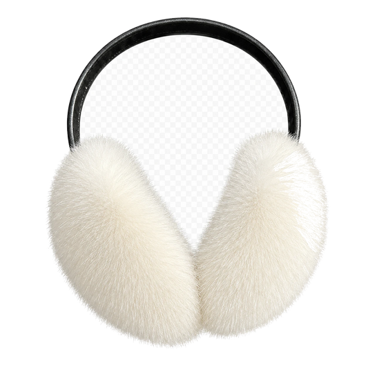Ivory White genuine mink fur earmuffs on transparent background