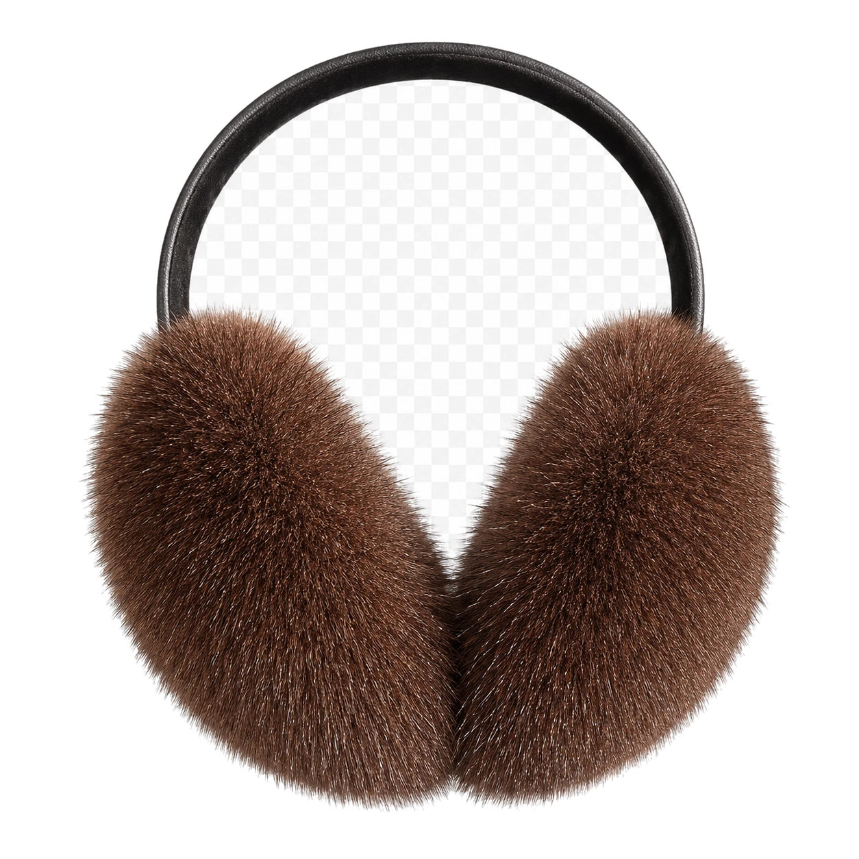 Mocha Brown genuine mink fur earmuffs on transparent background