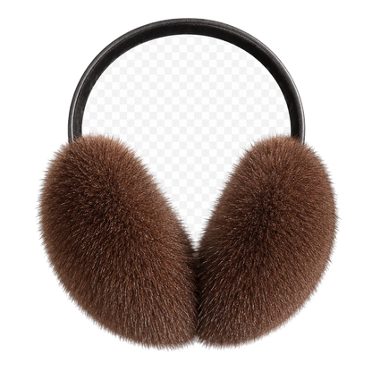 Mocha Brown genuine mink fur earmuffs on transparent background