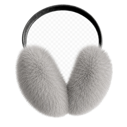 Silver Gray genuine mink fur earmuffs on transparent background