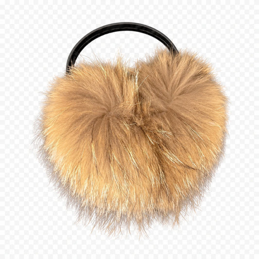 Asiatic Raccoon - Golden Taupe oversized genuine natural fur earmuffs on transparent background