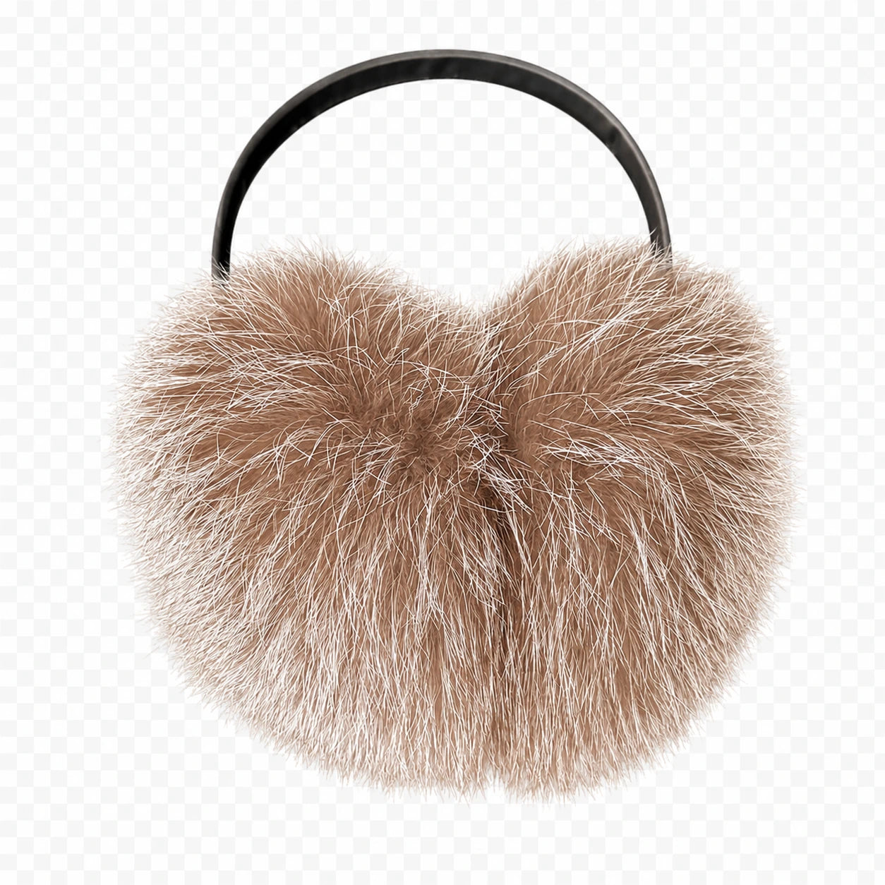 Silver Fox - Silver Gray oversized genuine natural fur earmuffs on transparent background