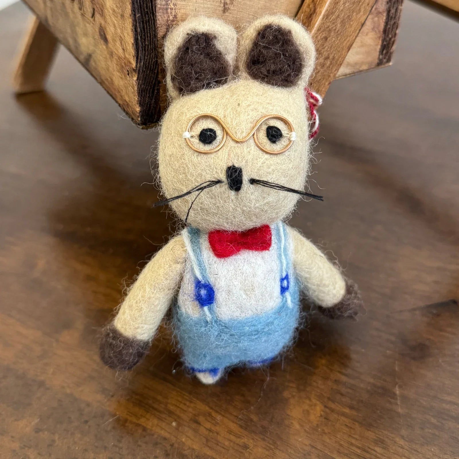 Glasses Rabbit in Overalls handmade wool felt keychain and bag charm