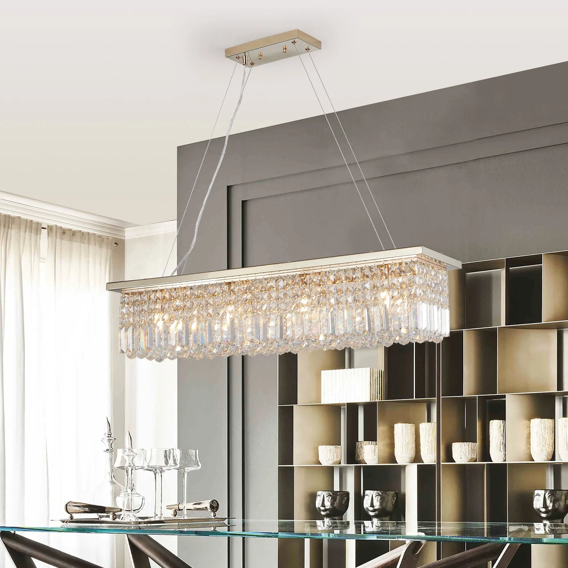 8-Light Rectangular Crystal Chandelier – Gold – view 3