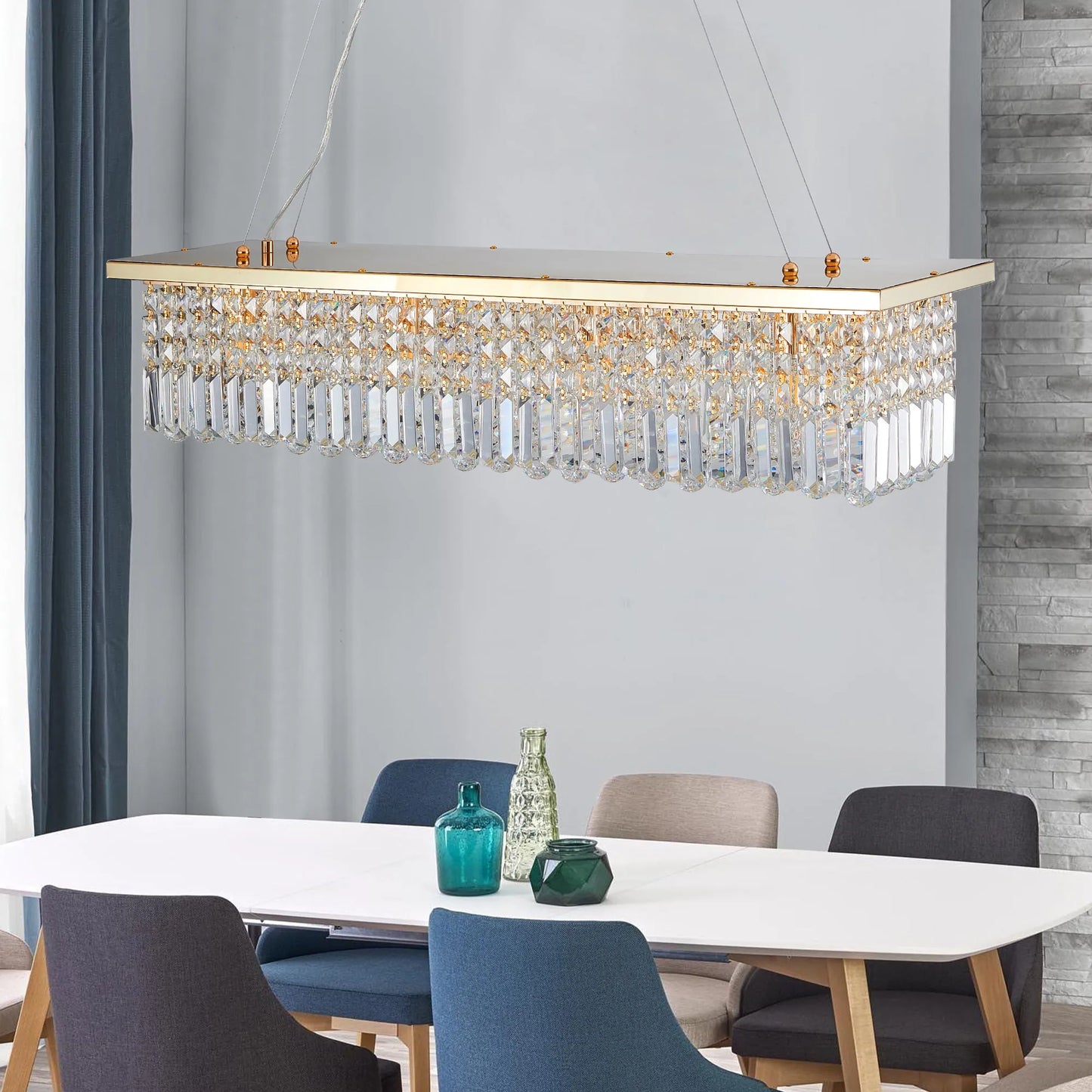 8-Light Rectangular Crystal Chandelier – Gold – view 4
