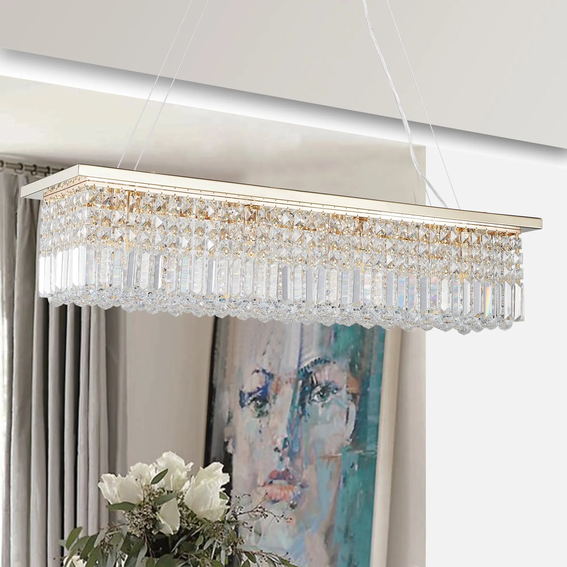 8-Light Rectangular Crystal Chandelier – Gold – view 5