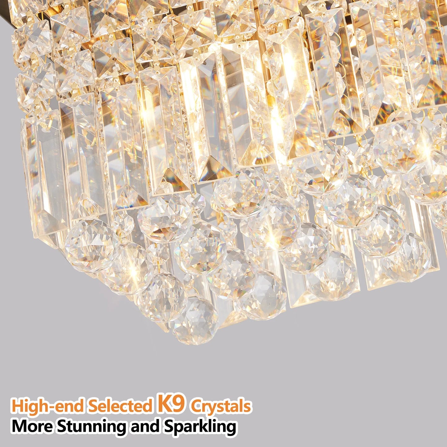 8-Light Rectangular Crystal Chandelier – Gold – view 7