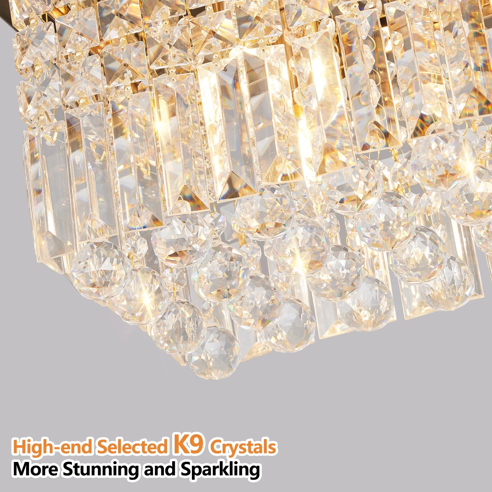 8-Light Rectangular Crystal Chandelier – Gold – view 7