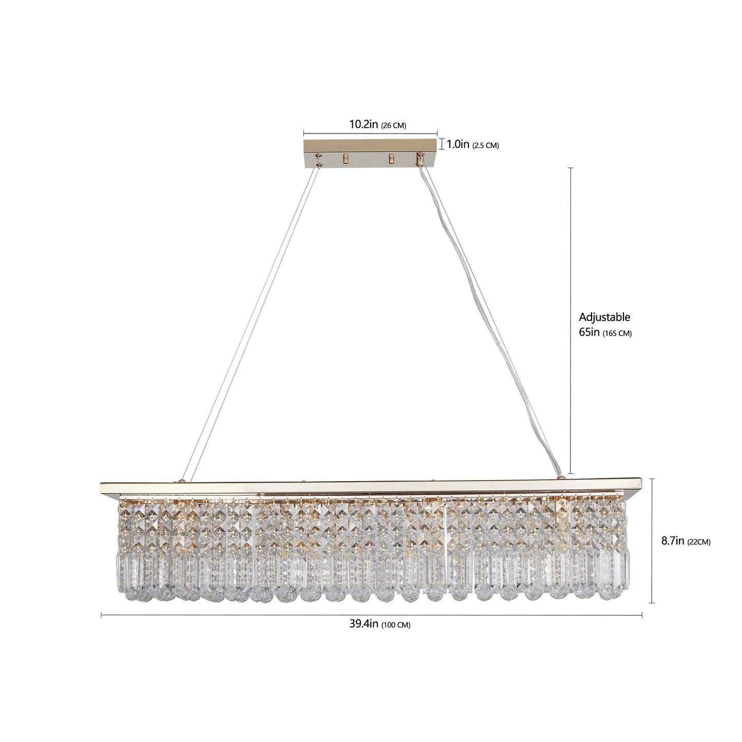 8-Light Rectangular Crystal Chandelier – Gold – view 9