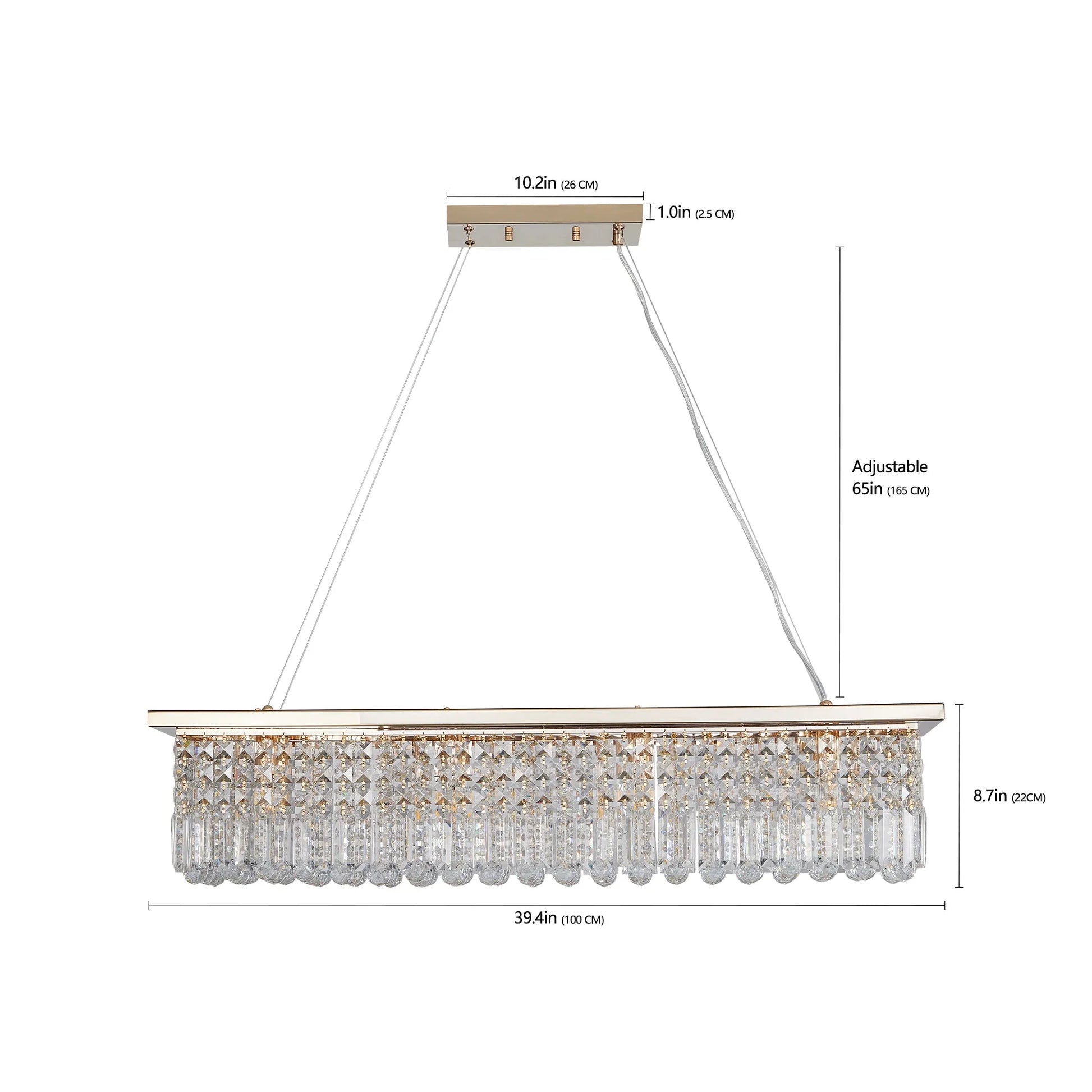 8-Light Rectangular Crystal Chandelier – Gold – view 9