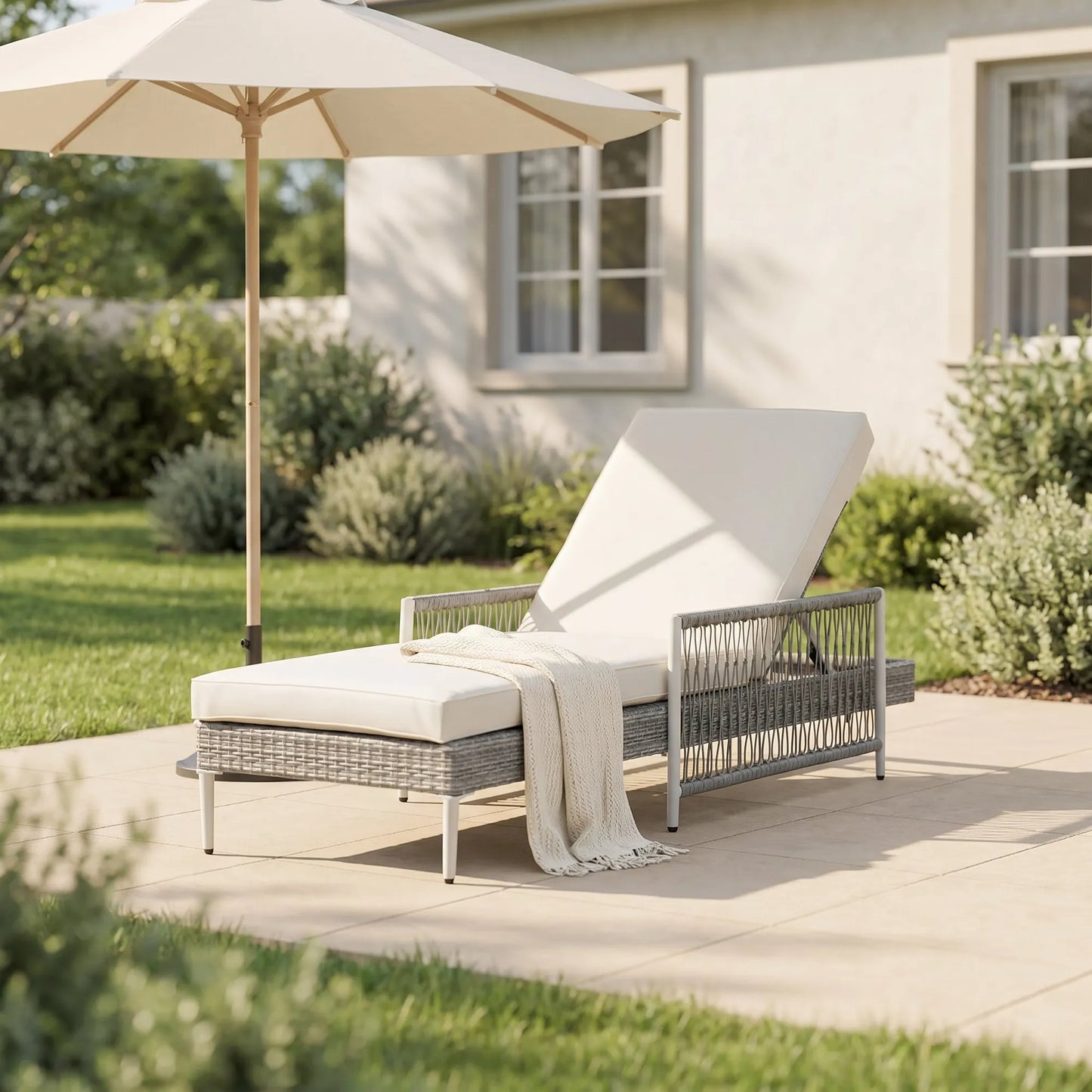 All-Weather PE Rattan Adjustable Chaise Lounge with Cushion – Gray – view 1