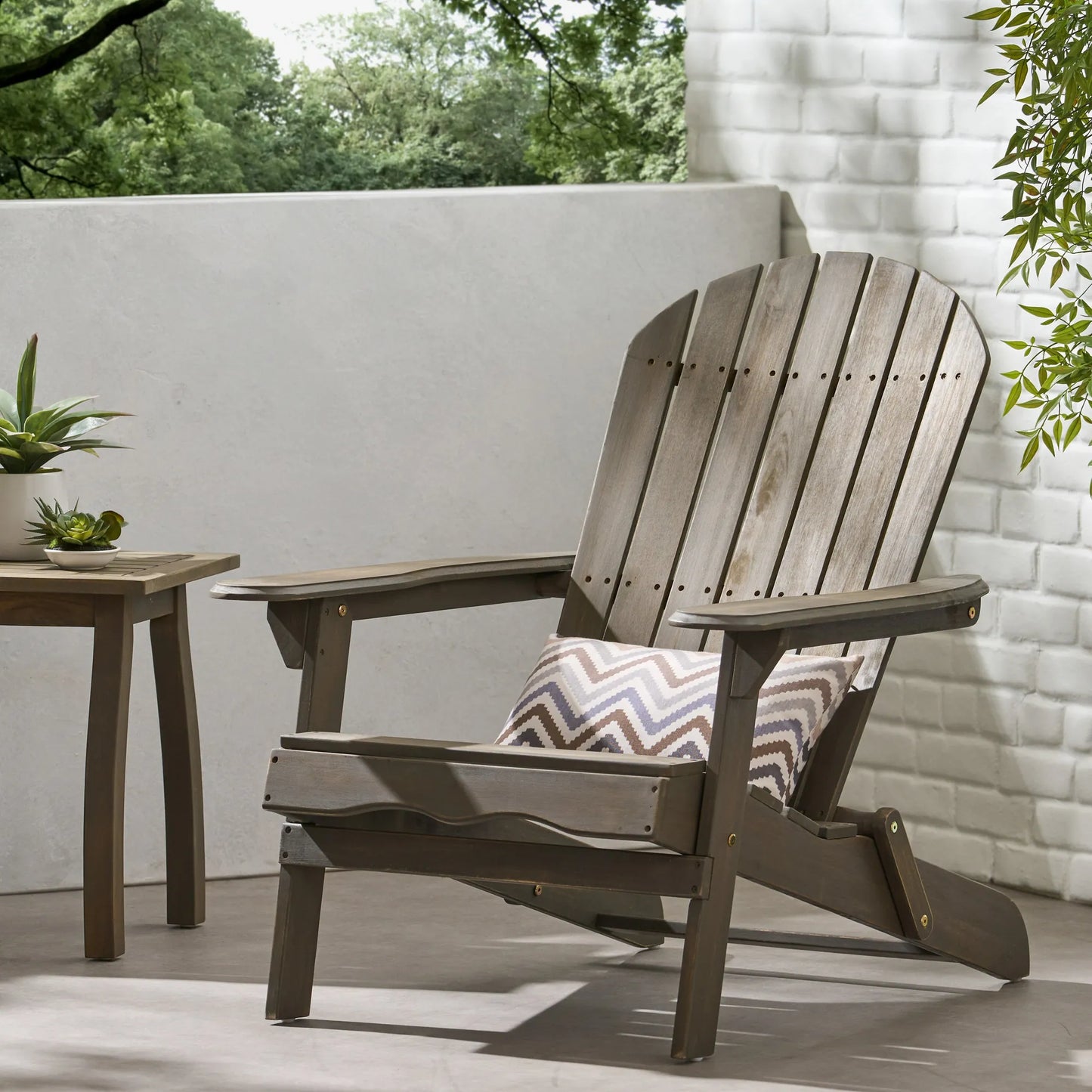 Acacia Wood Adirondack Chair – Gray – view 1
