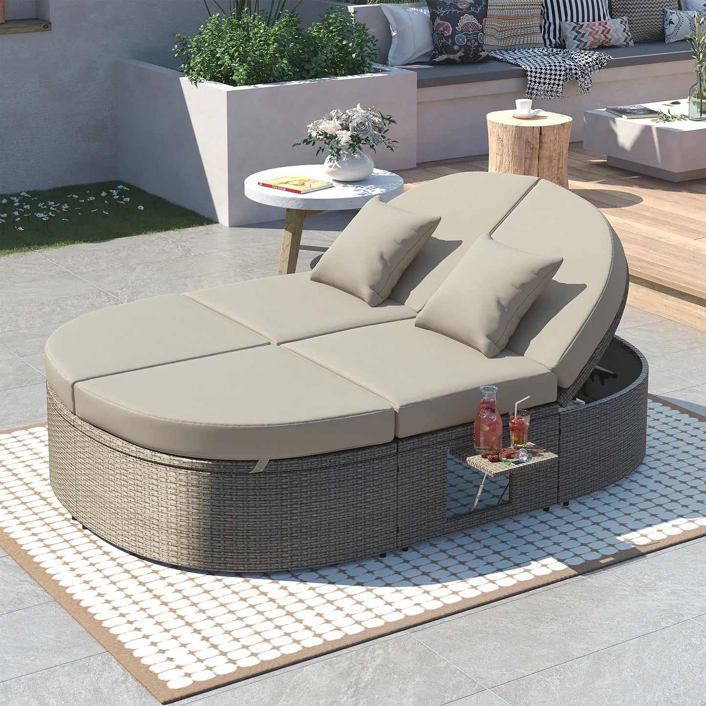 2-Person Rattan Outdoor Daybed with Adjustable Backrests – Gray – view 1