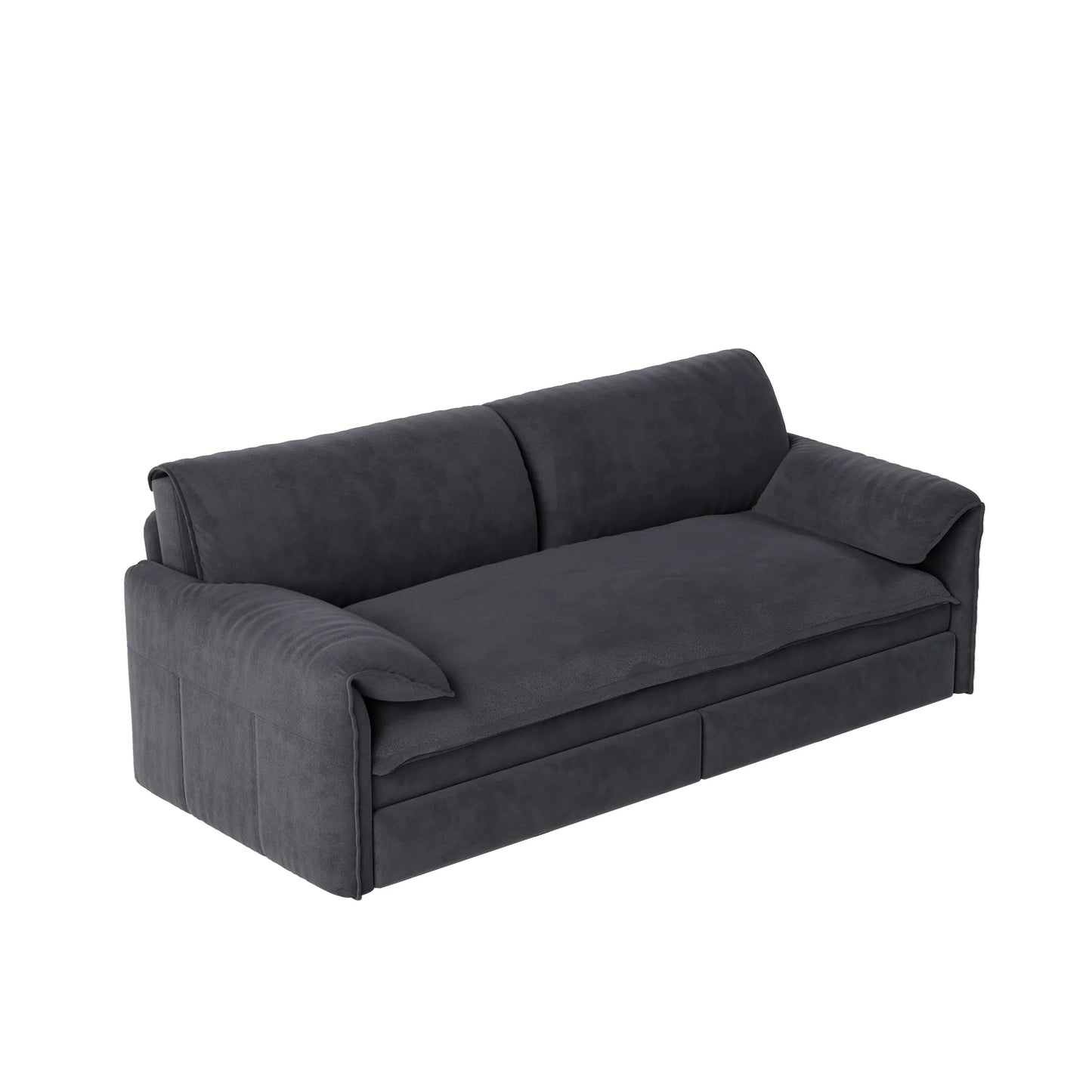 66-Inch Velvet Pull-Out Sofa Bed with Side Storage – Beige / White – view 1