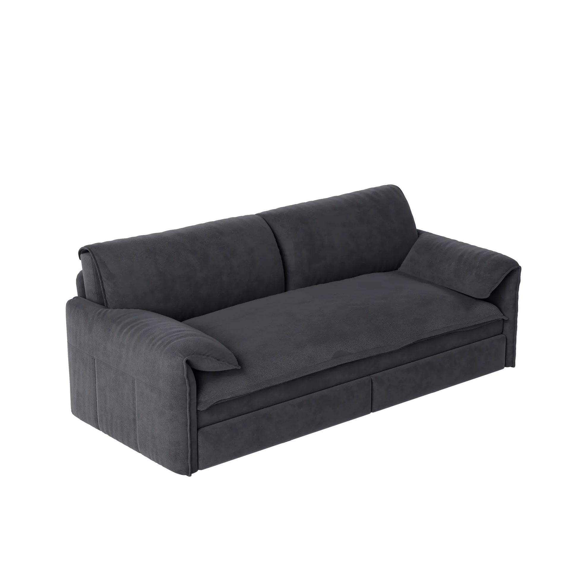 66-Inch Velvet Pull-Out Sofa Bed with Side Storage – Beige / White – view 1