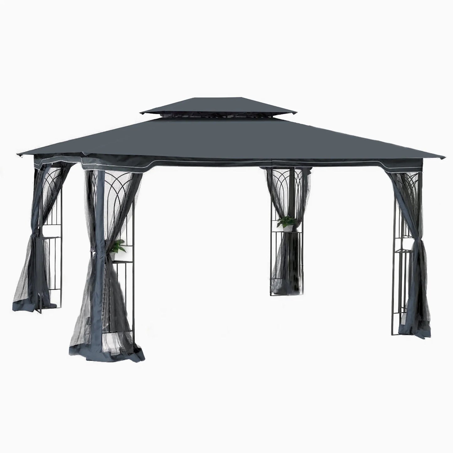 13 × 10-Foot Double-Roof Patio Gazebo with Mosquito Netting – Gray – view 1