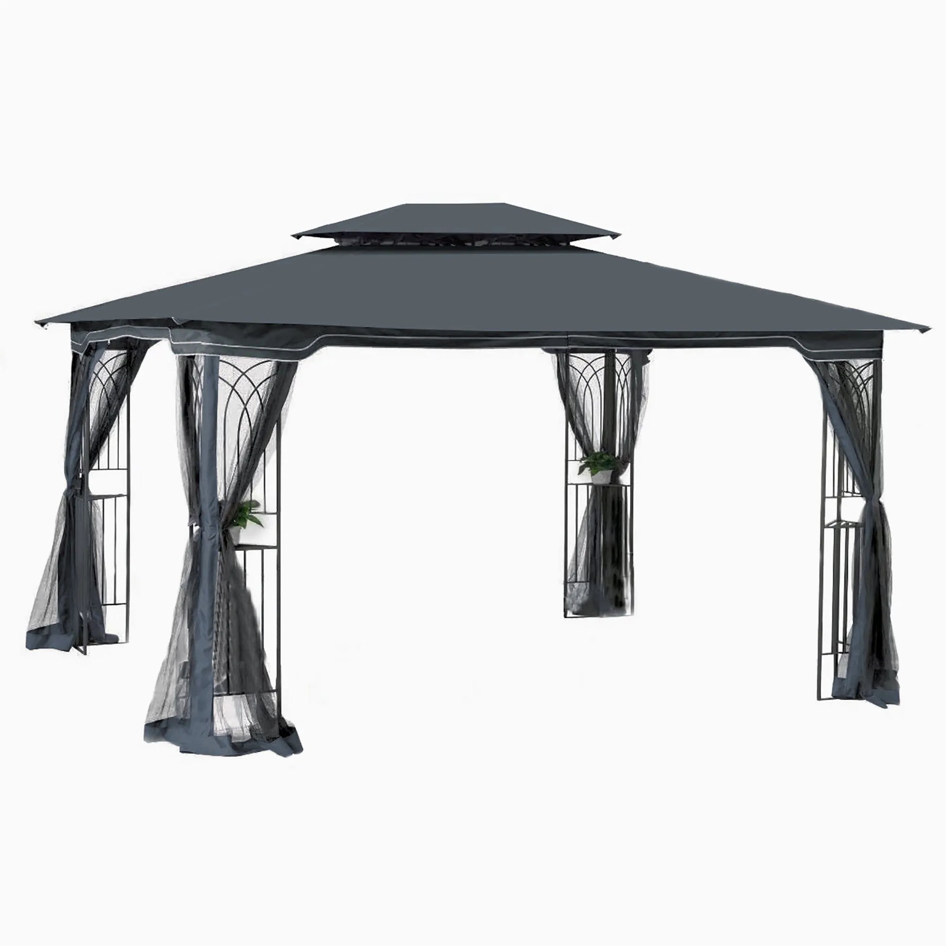 13 × 10-Foot Double-Roof Patio Gazebo with Mosquito Netting – Gray – view 1