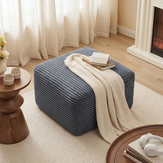 27.6-Inch Corduroy Square Ottoman – Gray – view 1