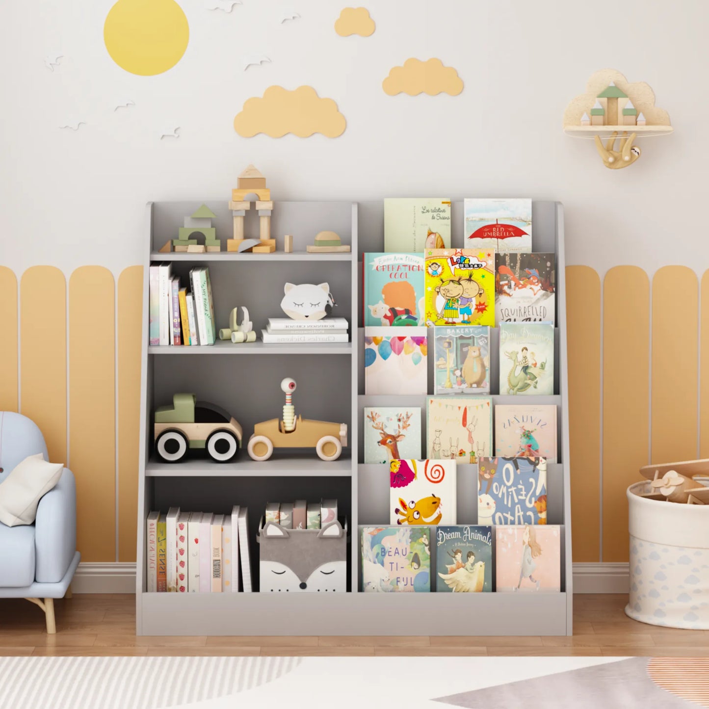 4-Tier Kids Bookshelf and Toy Storage Organizer – Gray – view 2