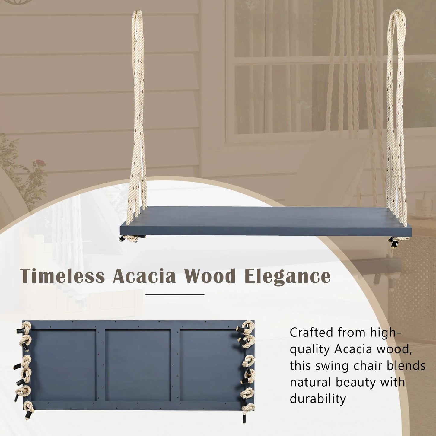 Acacia Wood Porch Swing Bench with Cushions – Gray – view 3