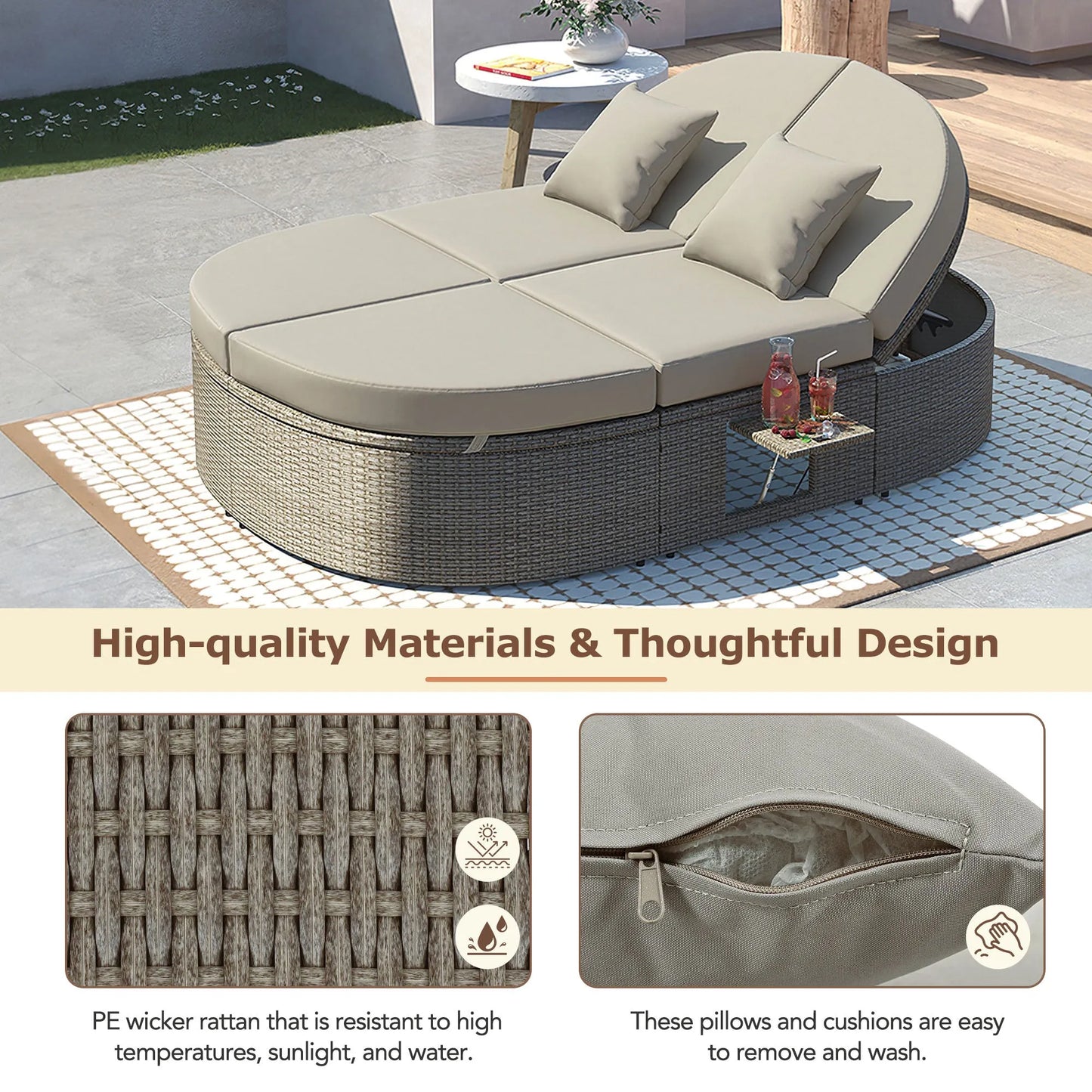 2-Person Rattan Outdoor Daybed with Adjustable Backrests – Gray – view 3