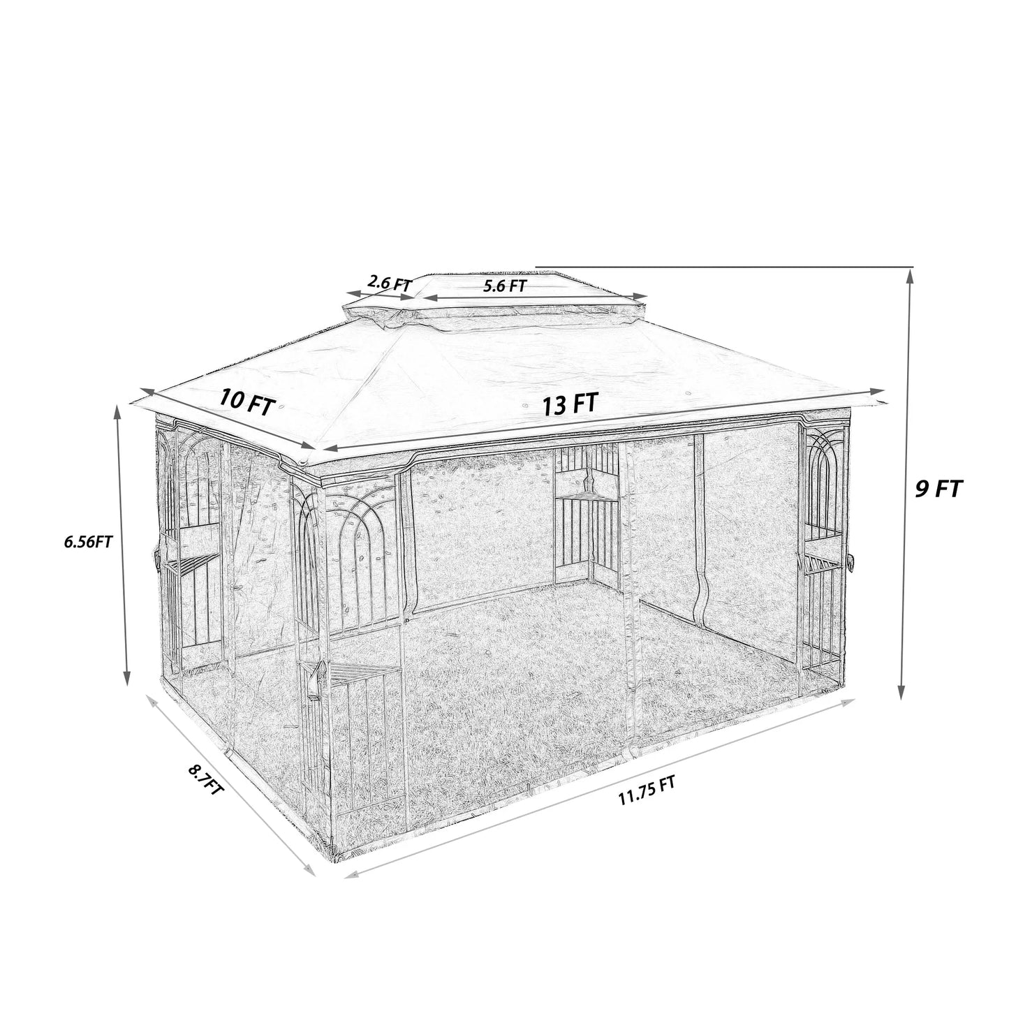 13 × 10-Foot Double-Roof Patio Gazebo with Mosquito Netting – Gray – view 3